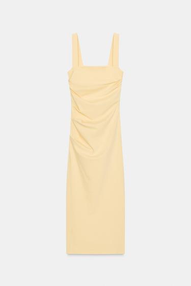 VESTIDO MIDI FRUNCES - Amarillo de Zara - Imagen 0