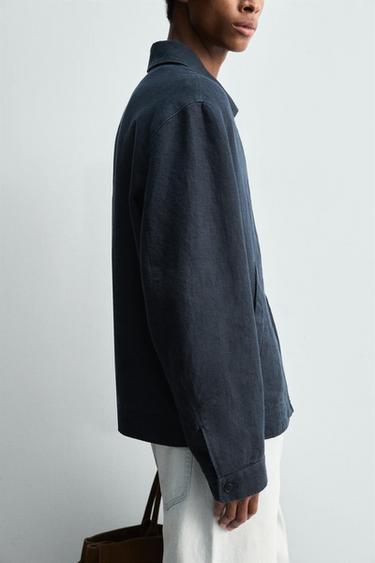 REGULAR FIT 100% LINEN JACKET - Dark navy by Zara - Image 6