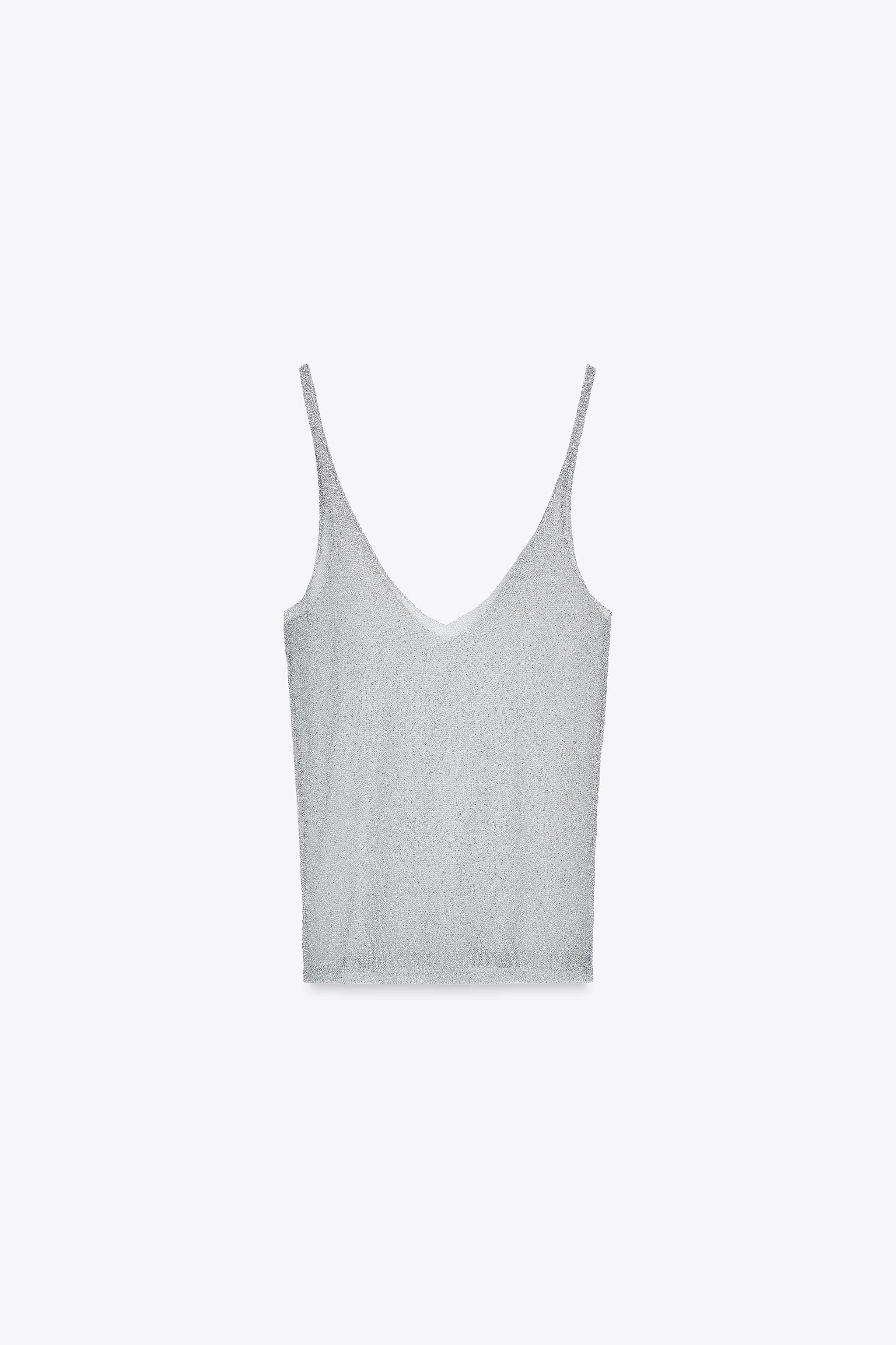 METALLIC THREAD STRAPPY TOP - Silver | ZARA United States