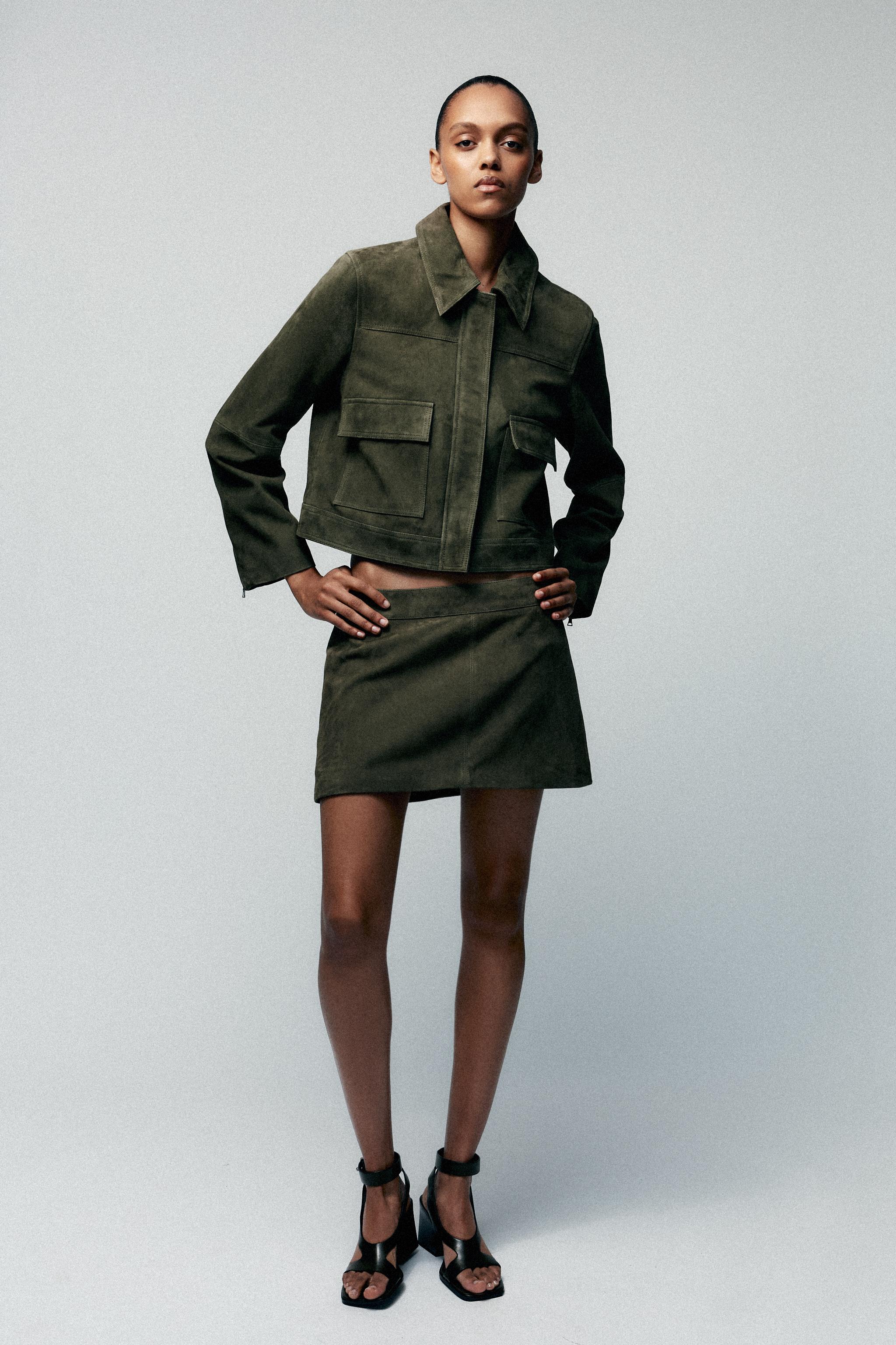 leather mini skirt khaki