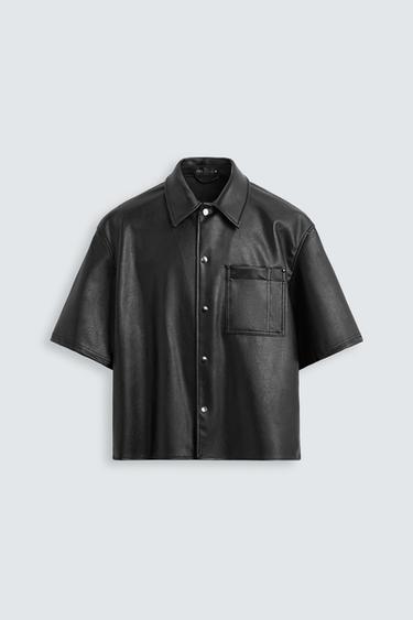 Zara FAUX LEATHER OVERSHIRT - Black
