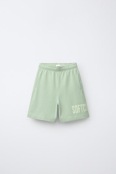 SLOGAN JOGGING BERMUDA SHORTS - Sea green by Zara