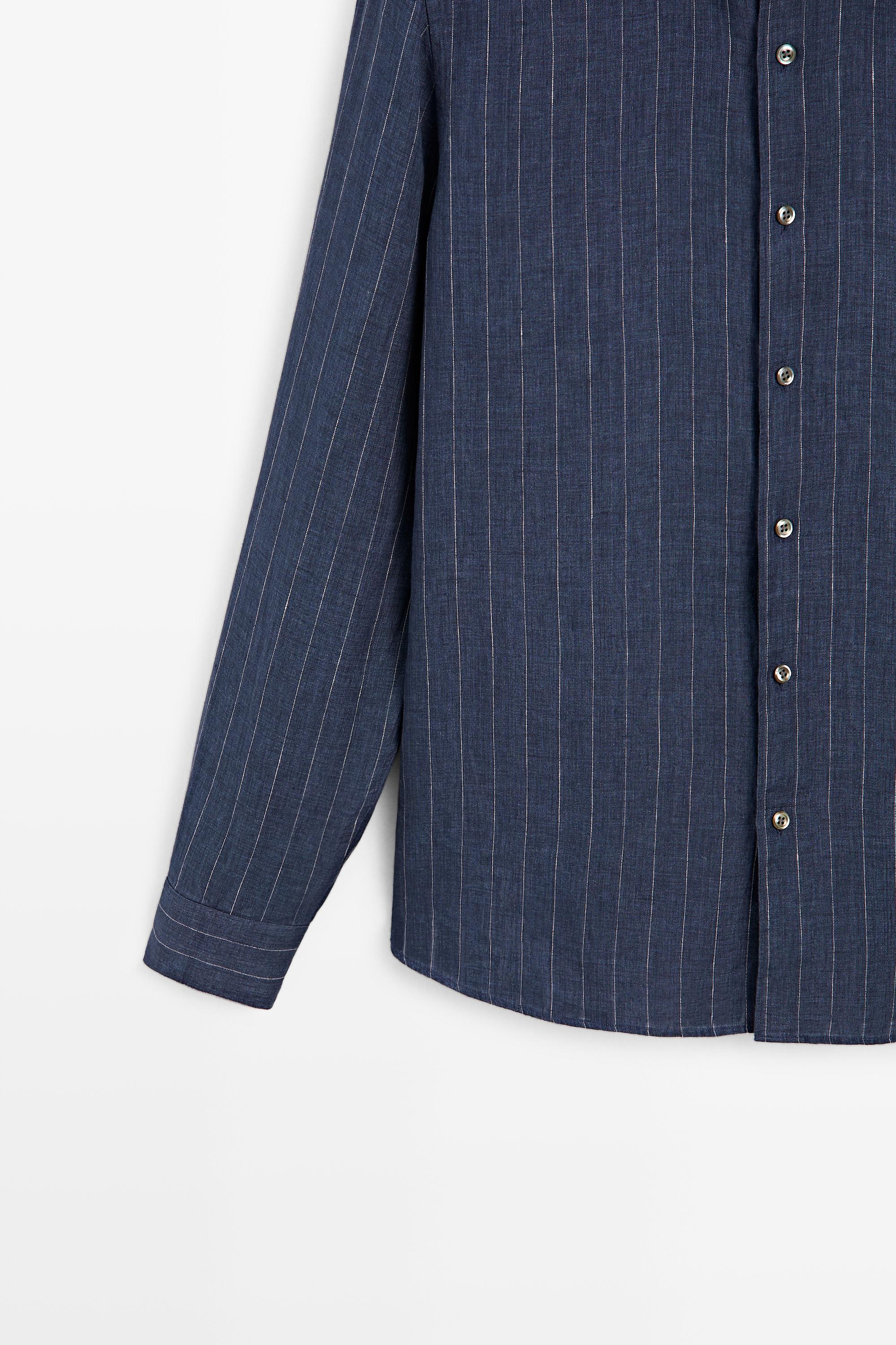 Chemise regular fit à rayures délavées 100 % lin