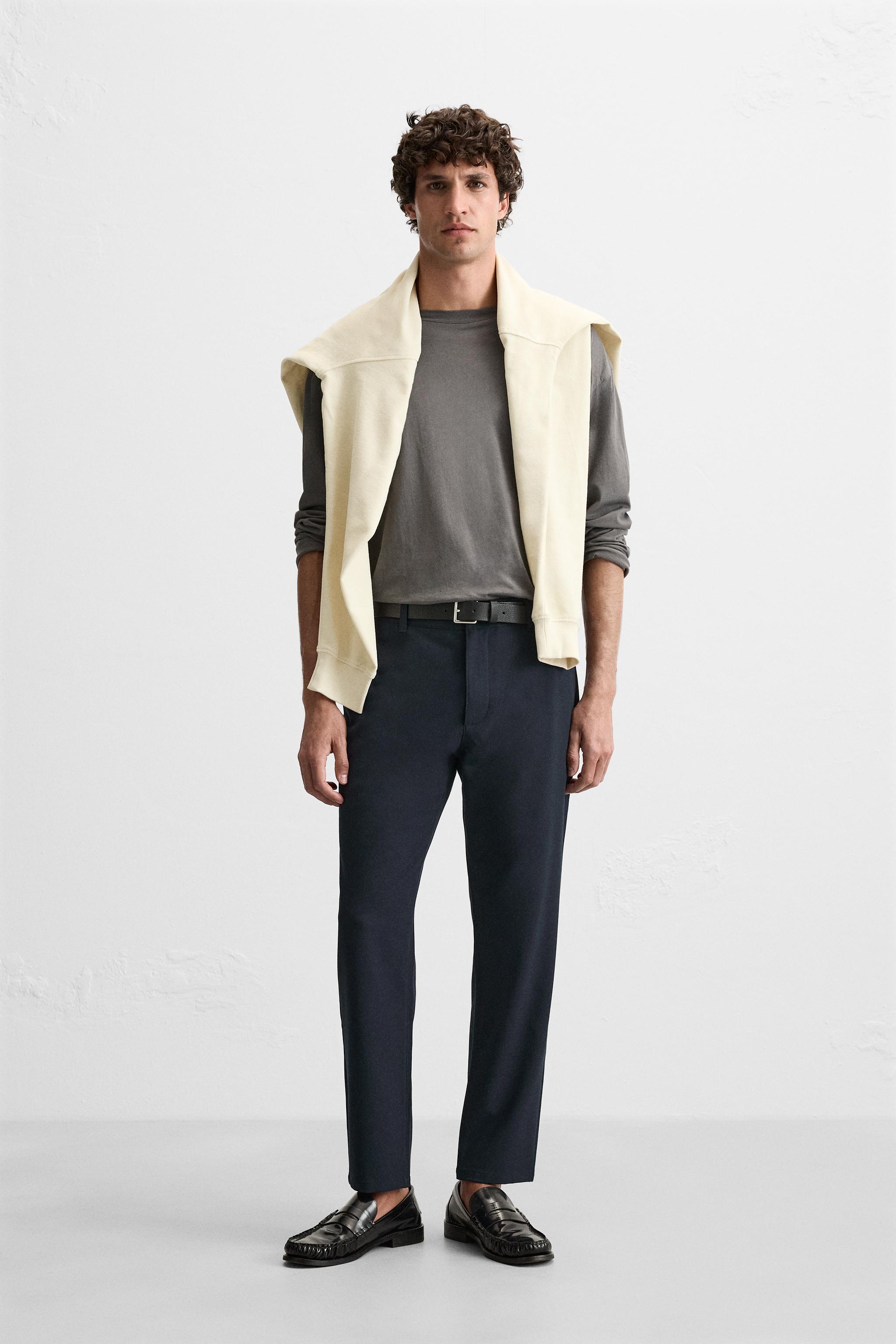 TEXTURED STRETCH PANTS Blue ZARA United States
