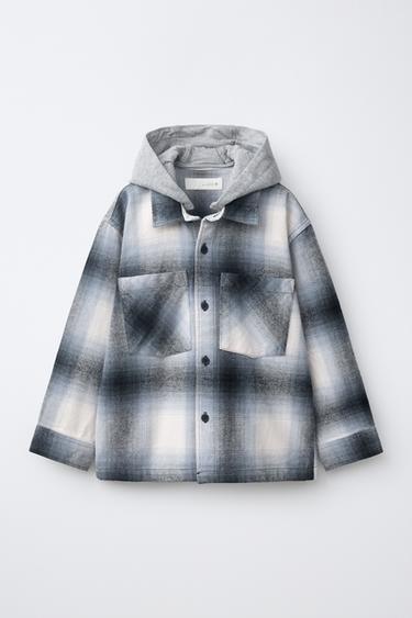 SOBRECAMISA CUADROS CAPUCHA EXTRAIBLE - Negro de Zara - Imagen 0