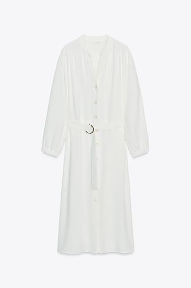 BELTED CREPE MIDI DRESS - Oyster-white by Zara
