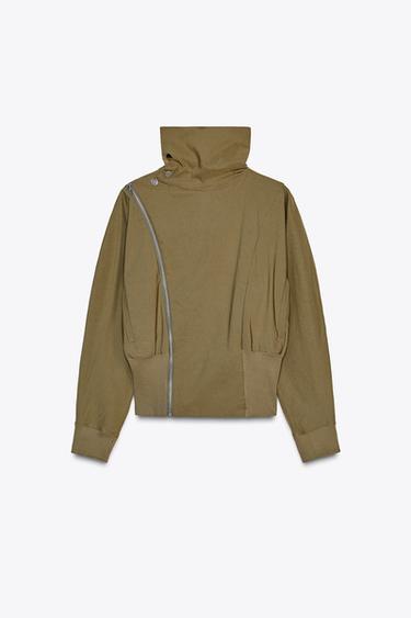 HIGH COLLAR CARDIGAN - Khaki by Zara - Image 4