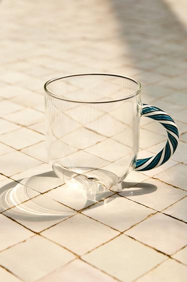 Zara BOROSILICATE GLASS MUG WITH A SPIRAL HANDLE - Blue