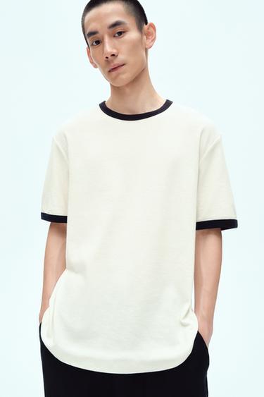BASIC CONTRAST RIB T-SHIRT - Oyster-white by Zara
