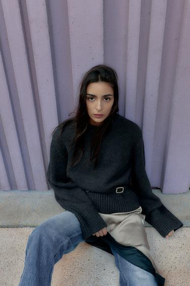 KNIT JUMPER WITH RIBBED TRIMS - Anthracite grey by Zara