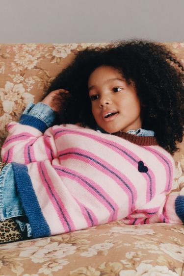 EMBROIDERED FLUORESCENT STRIPED KNIT JUMPER - Neon pink by Zara