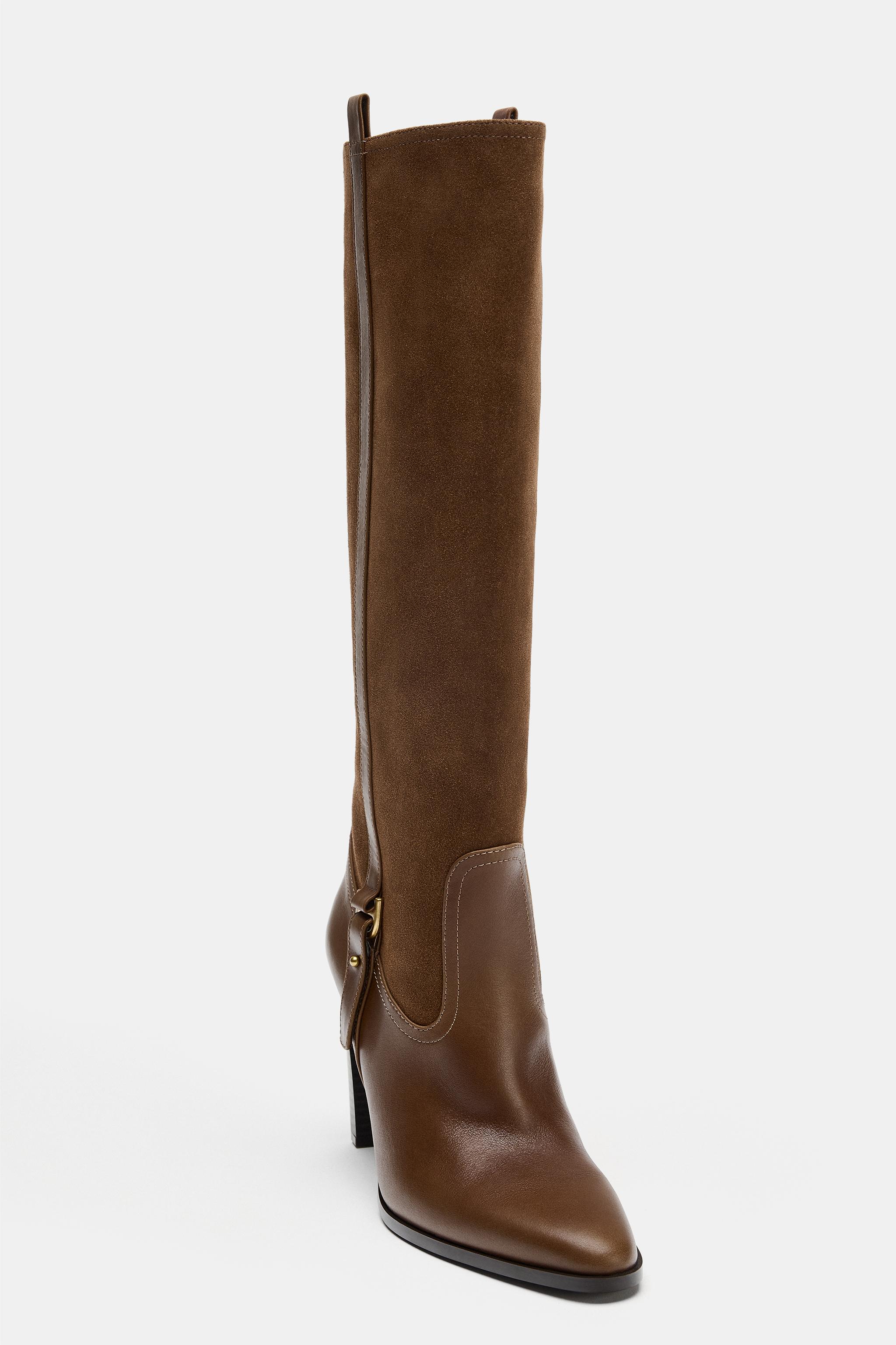 LEATHER COMBINED HEELED BOOTS
