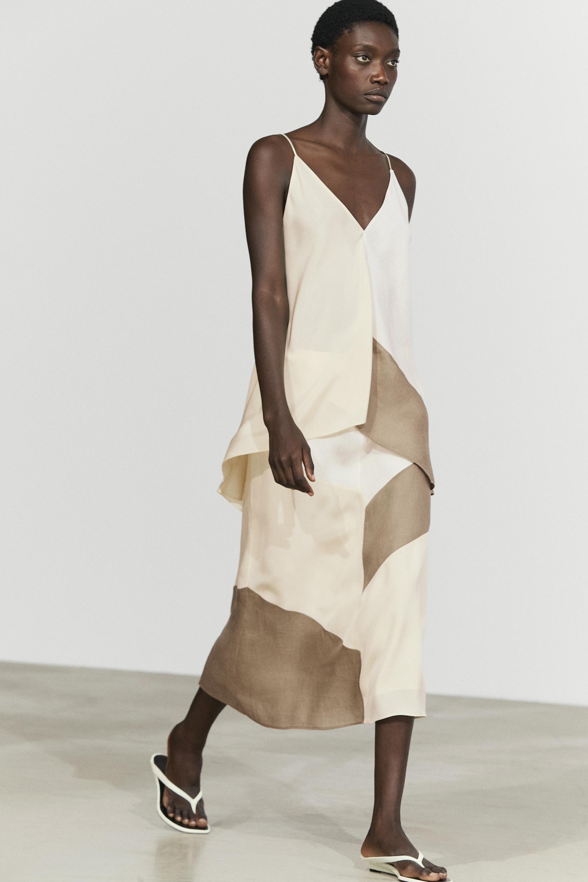 Asymmetric strappy flowing top — Ecru