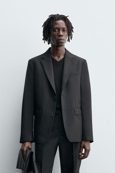 Zara 100% WOOL SUIT BLAZER - Black