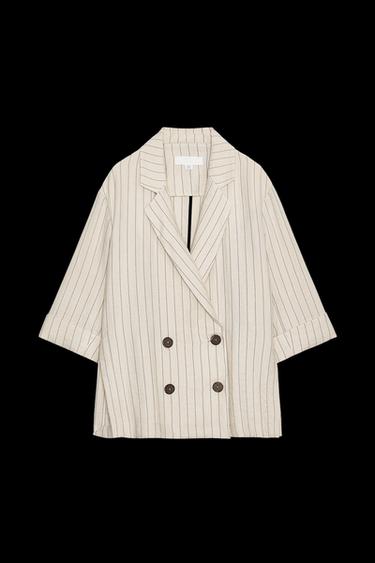 BLAZER CRUZADA RAYAS - Crudo / Negro de Zara - Imagen 0