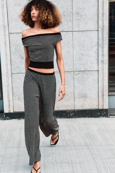 CALÇAS BOUCLÉ ÀS RISCAS - Preto / Cru da Zara