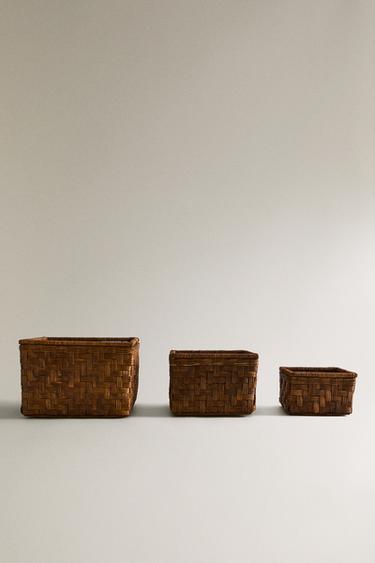 SQUARE WOODEN BASKET - Brown by Zara - Image 0