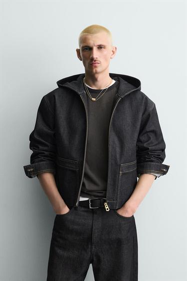 جاكيت دنيم بغطاء للرأس - أزرق الخاص بـ Zara