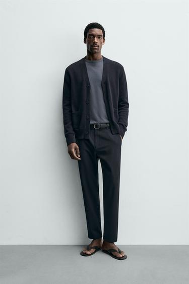 COMFORT TEXTURED CHINO TROUSERS - Dark navy by Zara