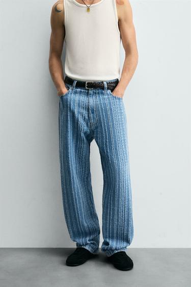 JEANS مخطط بملمس بارز - أزرق الخاص بـ Zara