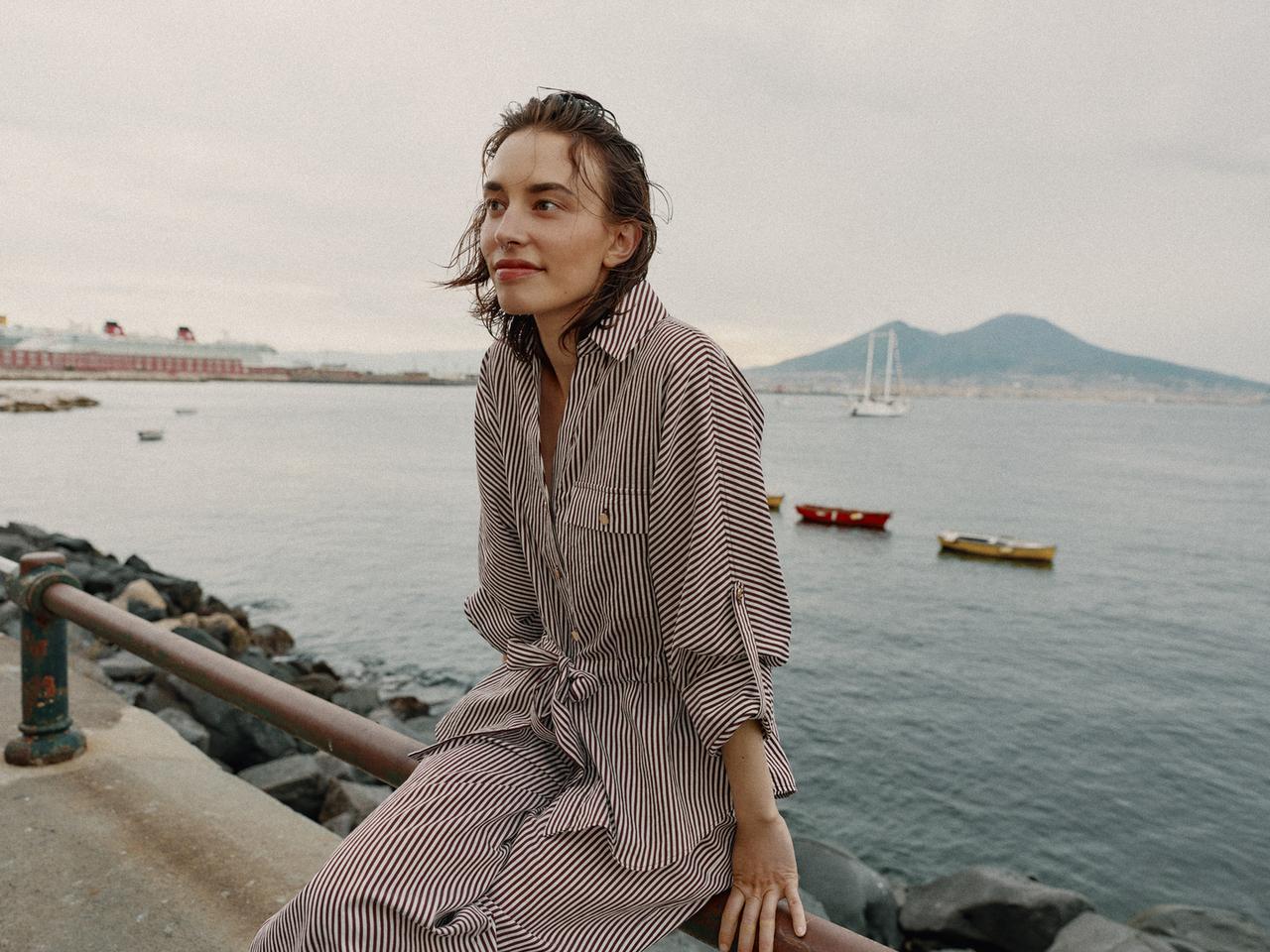 STRIPED SAFARI SHIRT — Brown / White