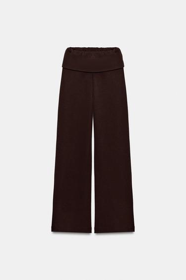 WASHED-EFFECT INTERLOCK TROUSERS - Brown by Zara