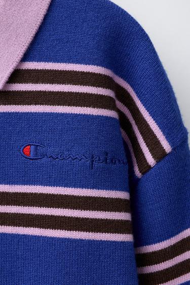PULL EN MAILLE RAYÉ BRODÉ CHAMPION ® X ZARA - Bleus de Zara - Image 2
