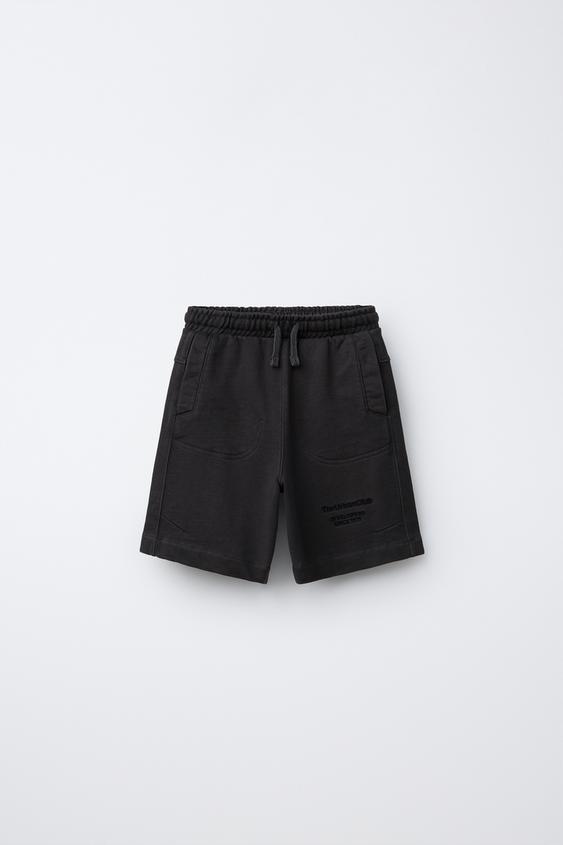 BERMUDA FELPA TEXTO BORDADO - Antracita oscuro de Zara - Imagen 0
