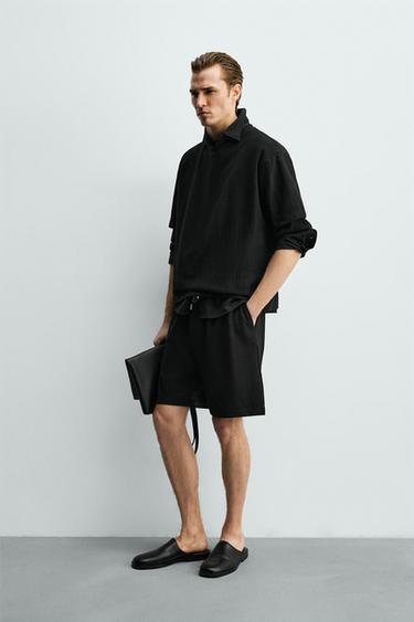 TEXTURED JOGGER BERMUDA SHORTS - Black by Zara