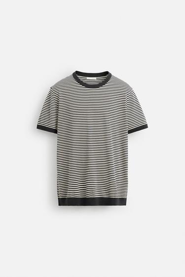Zara STRIPED KNIT T-SHIRT - Brown / Taupe