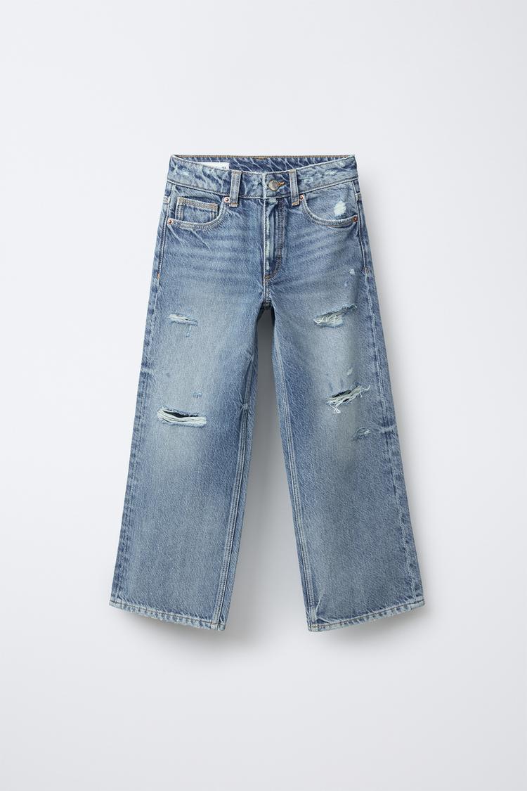 RIPPED WIDE-LEG JEANS Blue ZARA South Africa