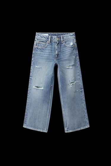 JEANS WIDE LEG ROTOS - Azul de Zara - Imagen 0