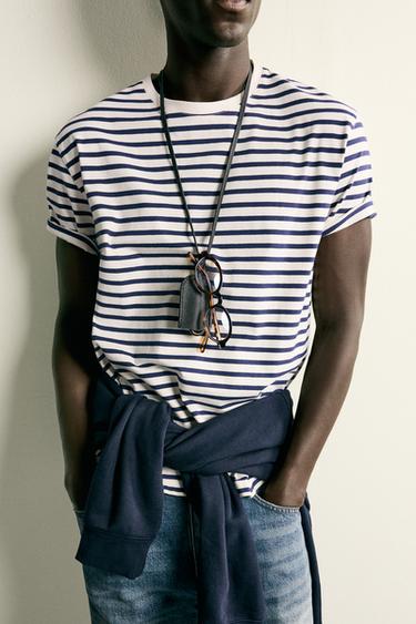T-SHIRT BASIQUE MEDIUM WEIGHT /02 - Blanc / Bleu marine de Zara