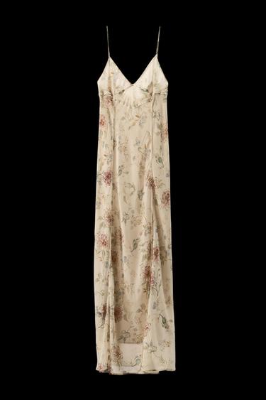 Zara FLORAL PRINT STRAPPY DRESS - Ecru
