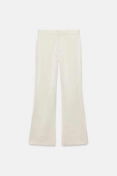 PANTALÓN FLARE SATINADO - Gris / Beige de Zara