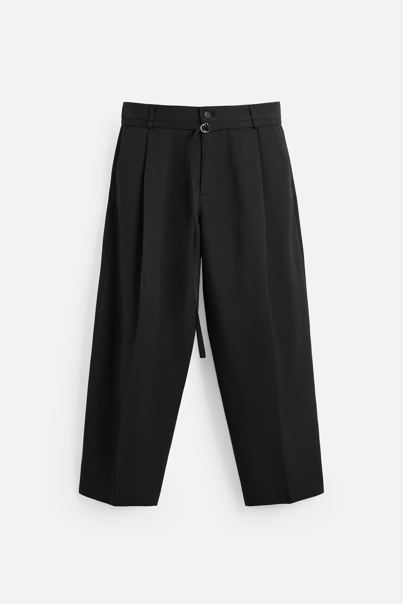 PLEATED TROUSERS WITH BELT - Black by Zara