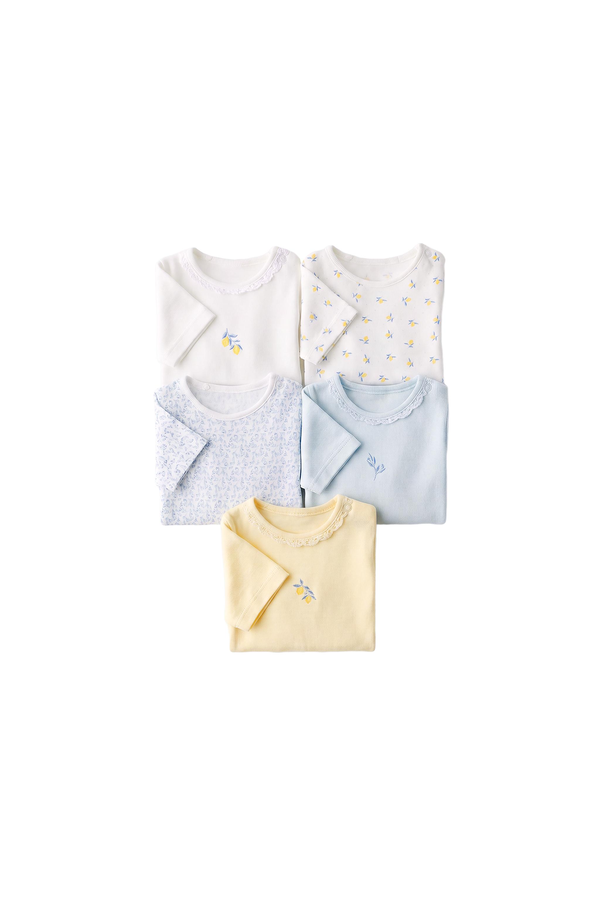 レモン柄ショートスリーブボディスーツ 5枚セット - 青色/白色 | ZARA