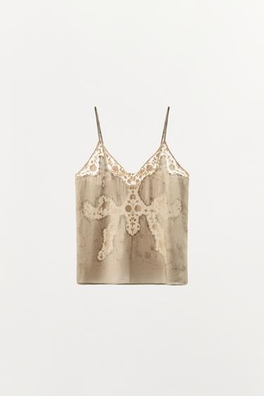 ZW COLLECTION EMBROIDERED CAMISOLE TOP - Grey / Beige by Zara - Image 5