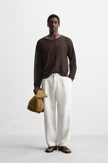LINEN BLEND TEXTURED SWEATER - Brown by Zara - Image 0