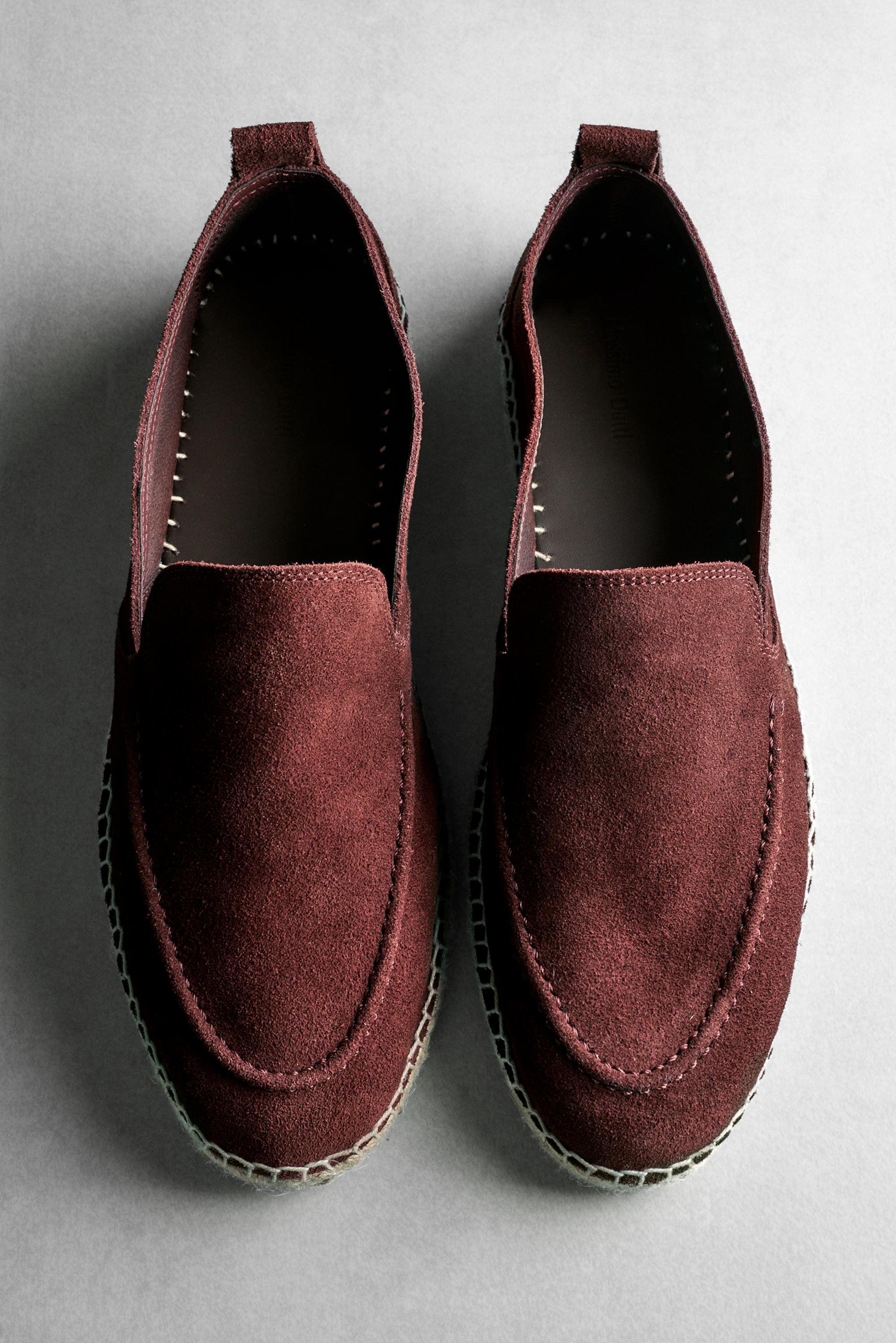Leather espadrilles with moc toe — Burgundy Red