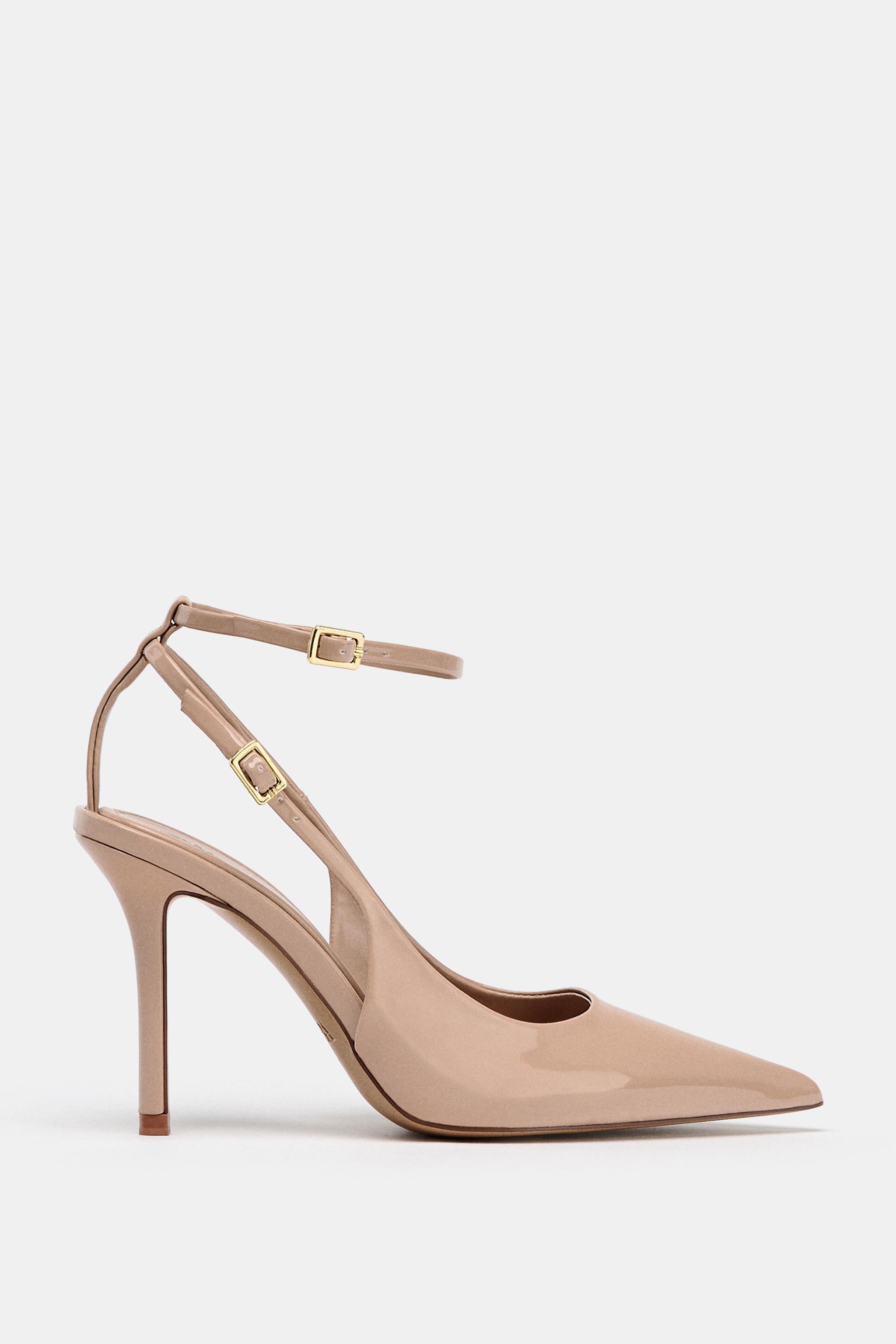 CHAUSSURES À TALONS OUVERTES À L'ARRIÈRE AVEC EFFET VERNI Beige