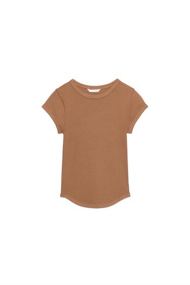 SHORT SLEEVE RIB T-SHIRT - Dark tan by Zara