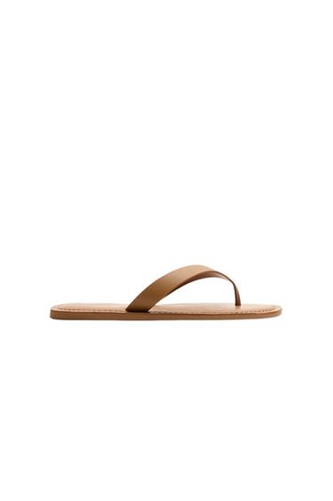 LEATHER STRAPPY SANDALS - Dark tan by Zara