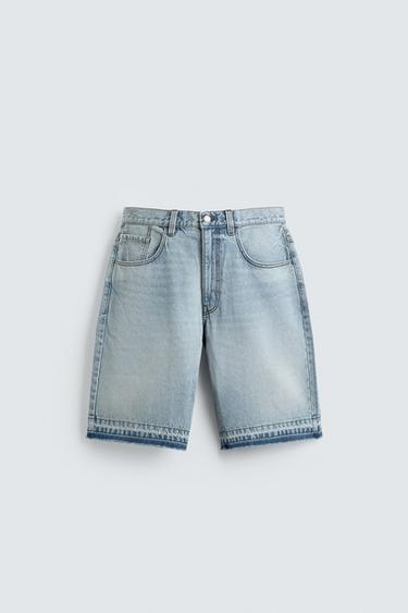 RELAXED FIT DENIM BERMUDA SHORTS - Light blue by Zara