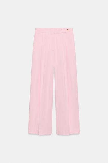 Zara WIDE LEG PLEATED PANTS - Pink