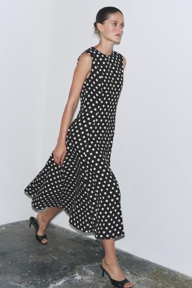 ZW COLLECTION POLKA DOT MIDI DRESS - Black / White by Zara - Image 1