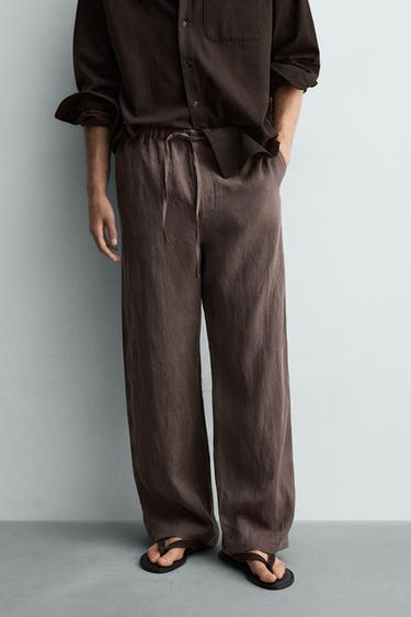 PANTALÓN RELAXED FIT 100% LINO - Marrón / Topo de Zara