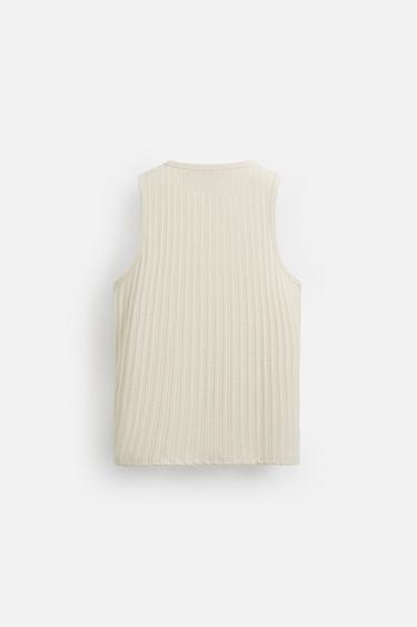 T-SHIRT DÉBARDEUR JACARD RAYURES - Écru de Zara - Image 8