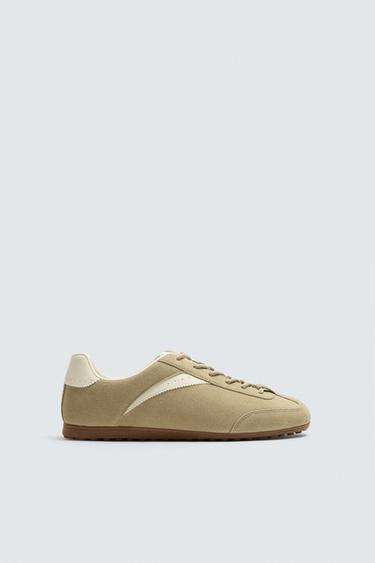 LEREN SNEAKERS - Zandbruin van Zara