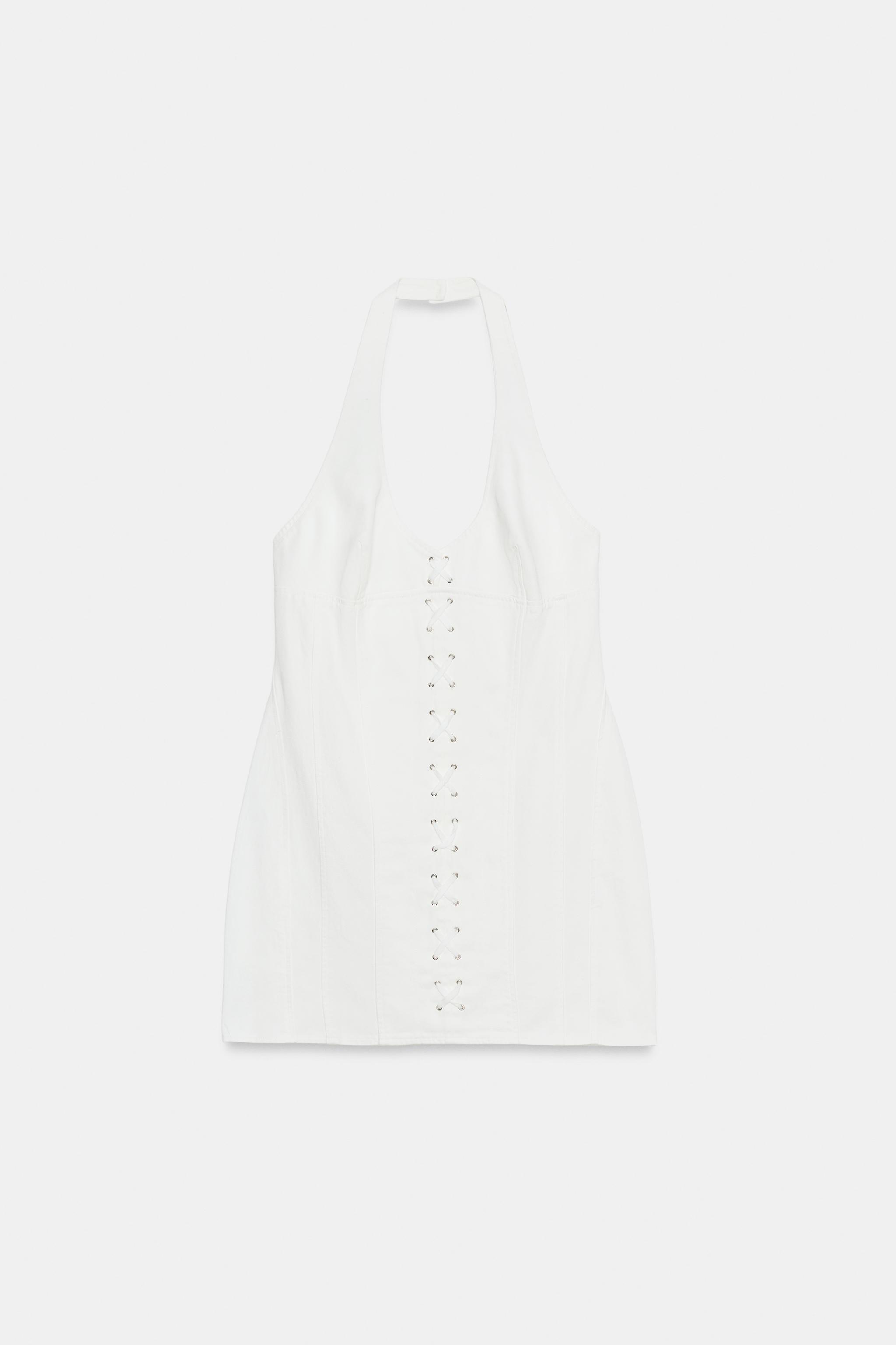 Женские платья Zara HALTER LACE-UP MINI DRESS — фото 5